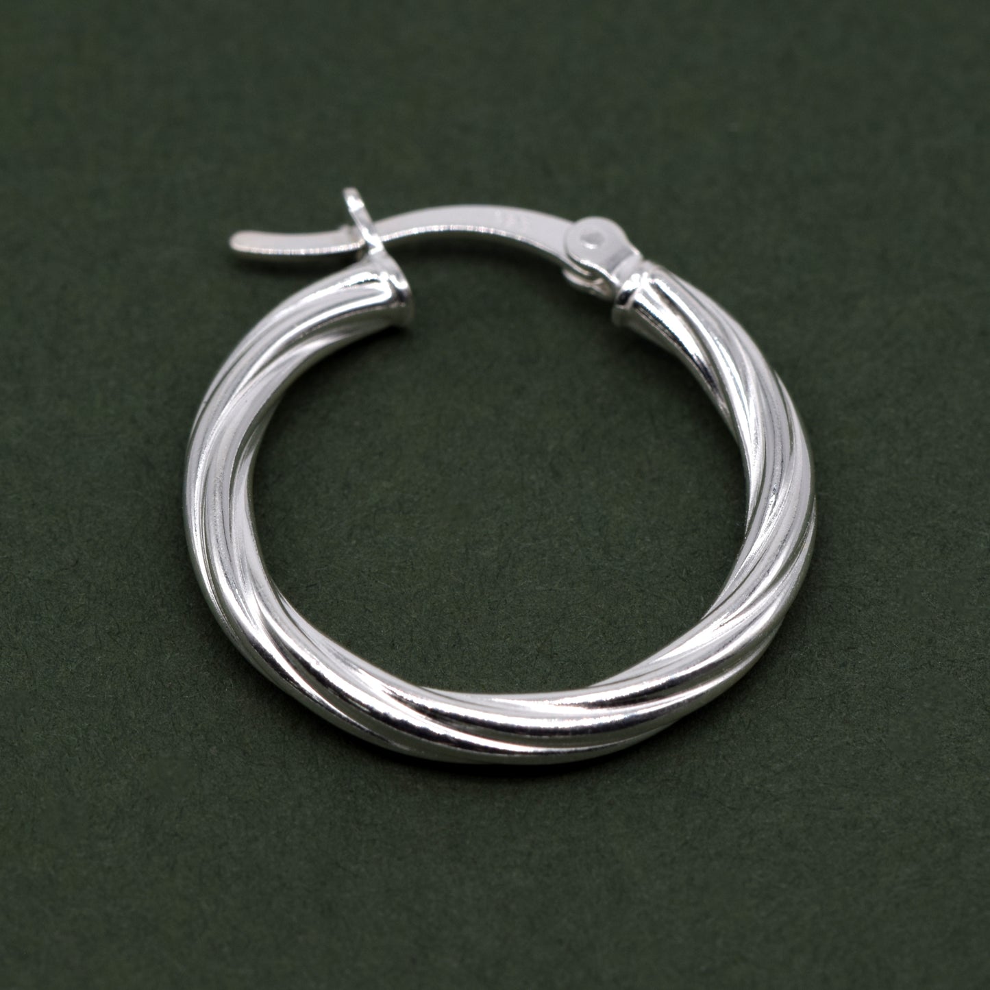 925 Sterling Silver Creole Style Twisted Hoop Earring 22mm