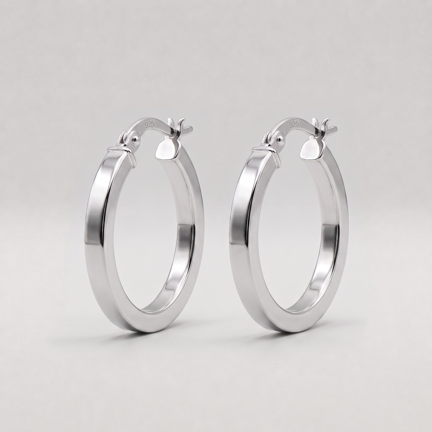 925 Sterling Silver Creole Style Square Tube Hoop Earring 20mm