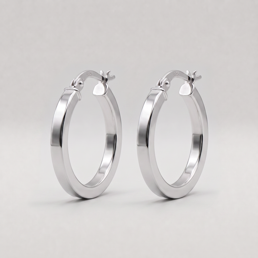 925 Sterling Silver Creole Style Square Tube Hoop Earring 20mm