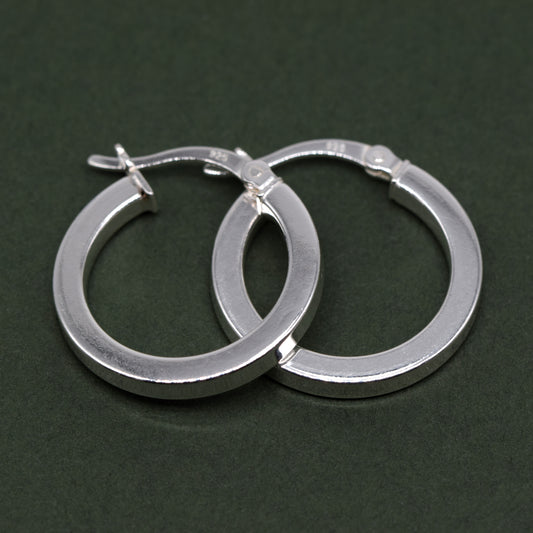 925 Sterling Silver Creole Style Square Tube Hoop Earring 20mm