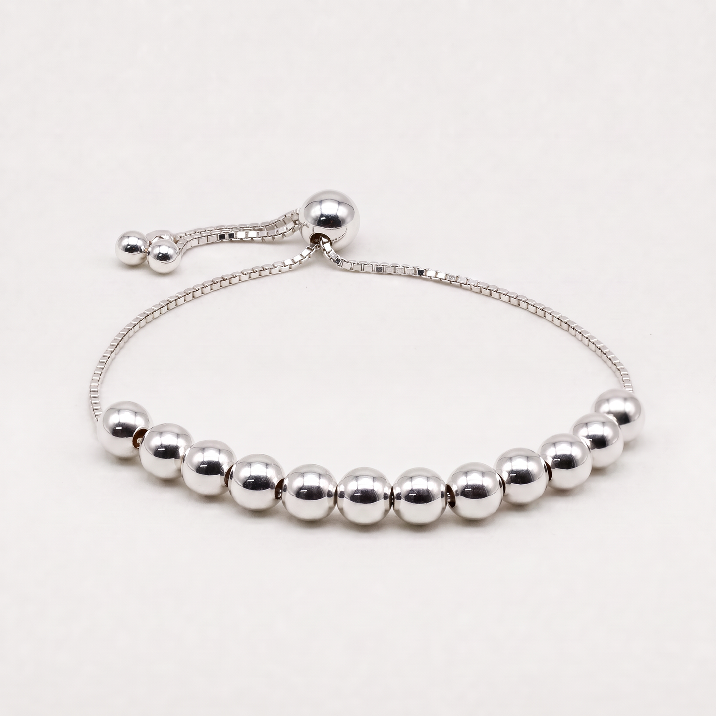 925 Sterling Silver Adjustable 6mm Beaded Slider Bracelet
