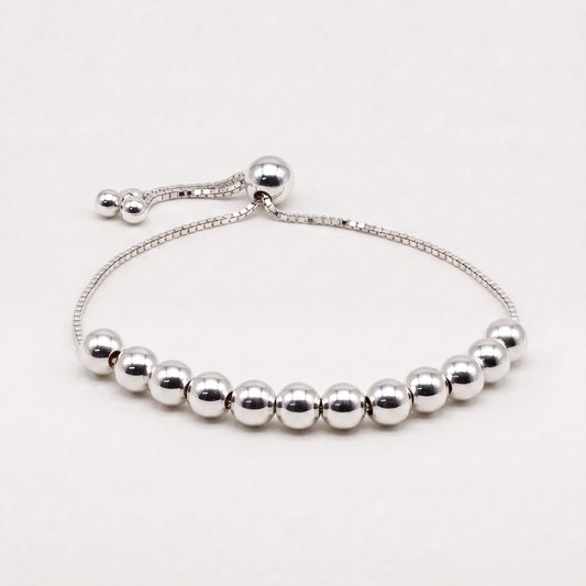925 Sterling Silver Adjustable 6mm Beaded Slider Bracelet