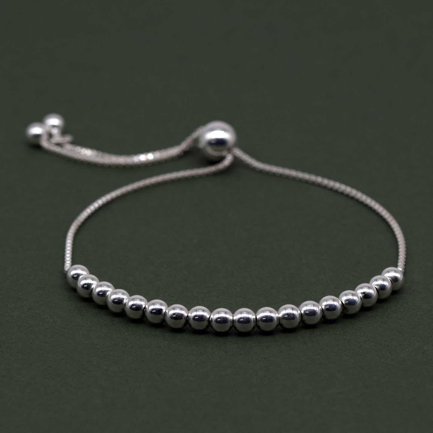 925 Sterling Silver Adjustable 4mm Beaded Slider Bracelet