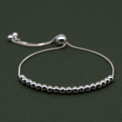 925 Sterling Silver Adjustable 4mm Beaded Slider Bracelet