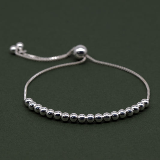 925 Sterling Silver Adjustable 4mm Beaded Slider Bracelet