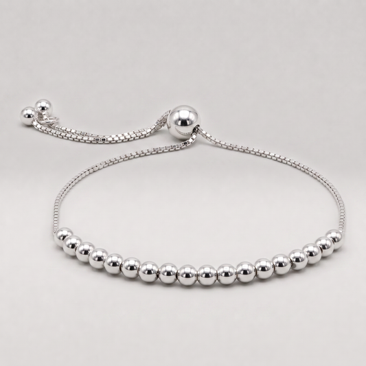 925 Sterling Silver Adjustable 4mm Beaded Slider Bracelet