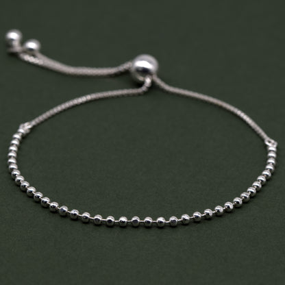 925 Sterling Silver Adjustable 6mm Beaded Slider Bracelet