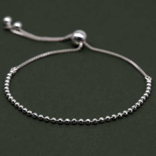 925 Sterling Silver Adjustable 6mm Beaded Slider Bracelet