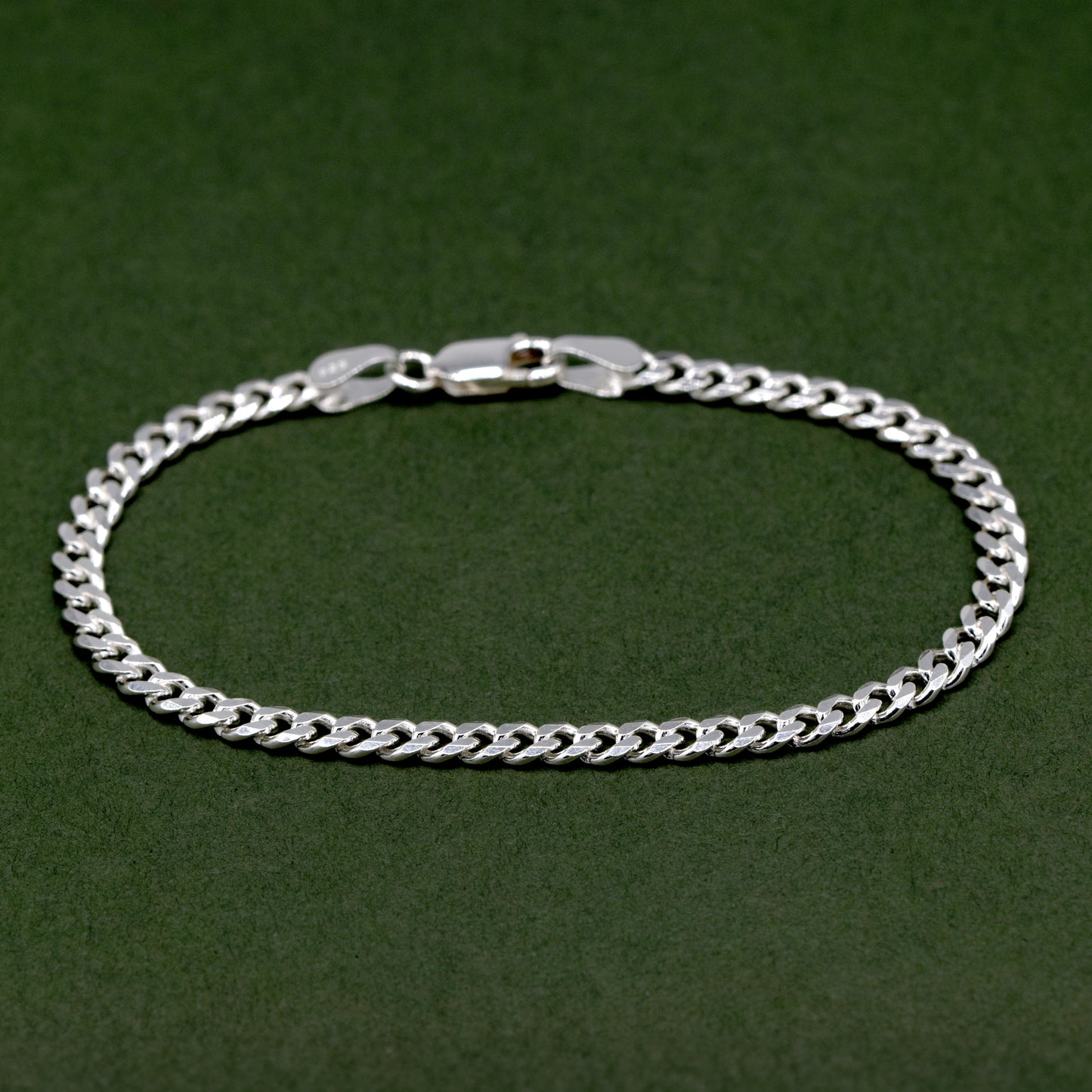 925 Sterling Silver 3mm Flat Curb Bracelet