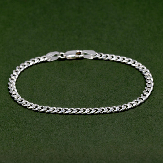 925 Sterling Silver 3mm Flat Curb Bracelet