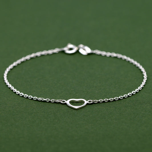 925 Sterling Silver Open Heart Bracelet on Rolo Chain