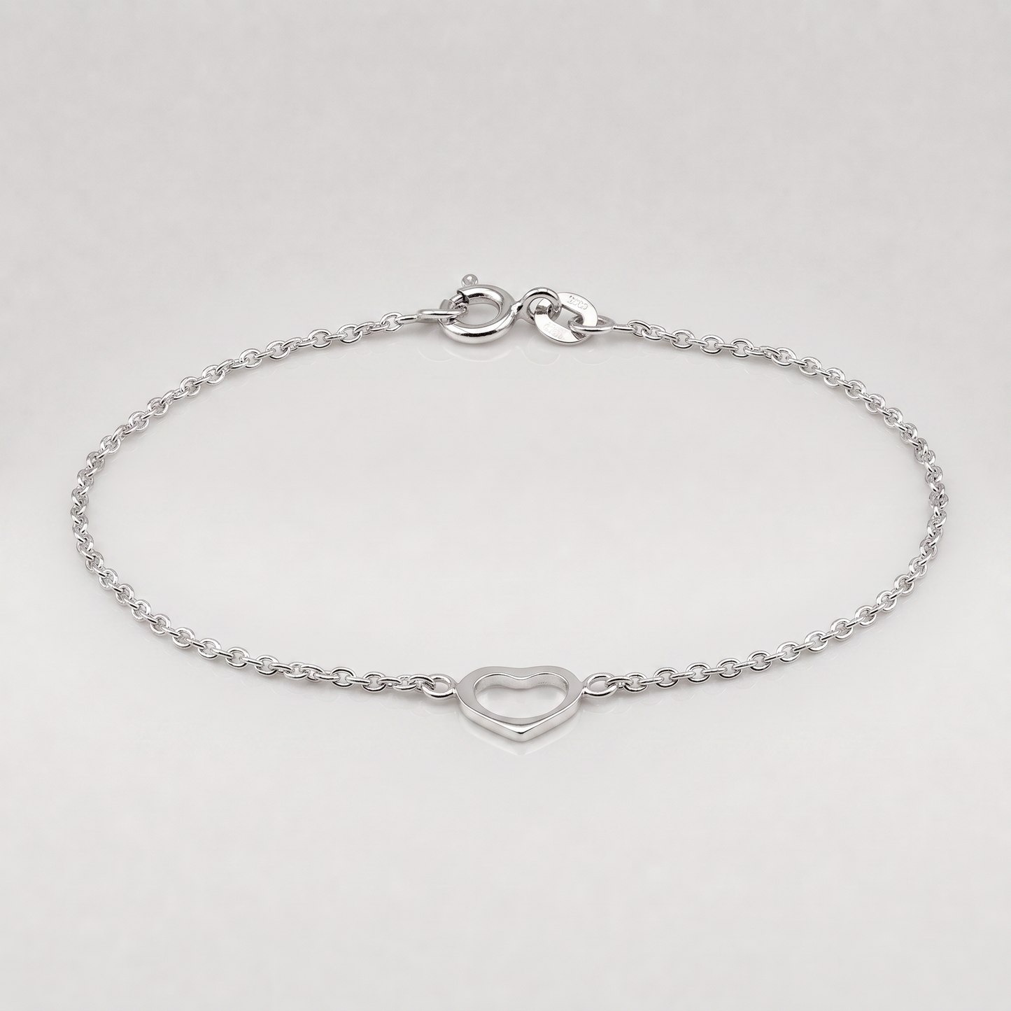 925 Sterling Silver Open Heart Anklet on Rolo Chain