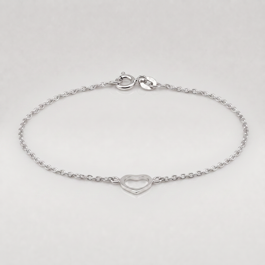 925 Sterling Silver Open Heart Anklet on Rolo Chain