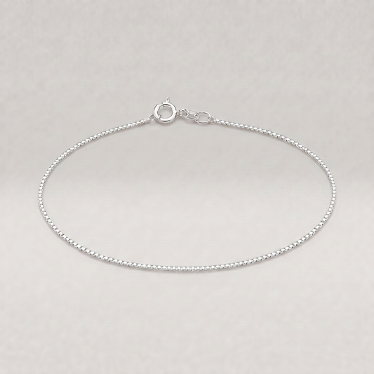 925 Sterling Silver 0.9mm Box Chain Anklet