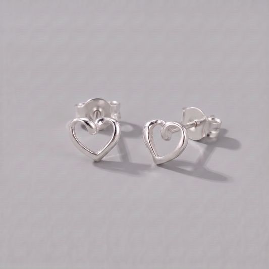 925 Sterling Silver Open Heart Stud Earrings
