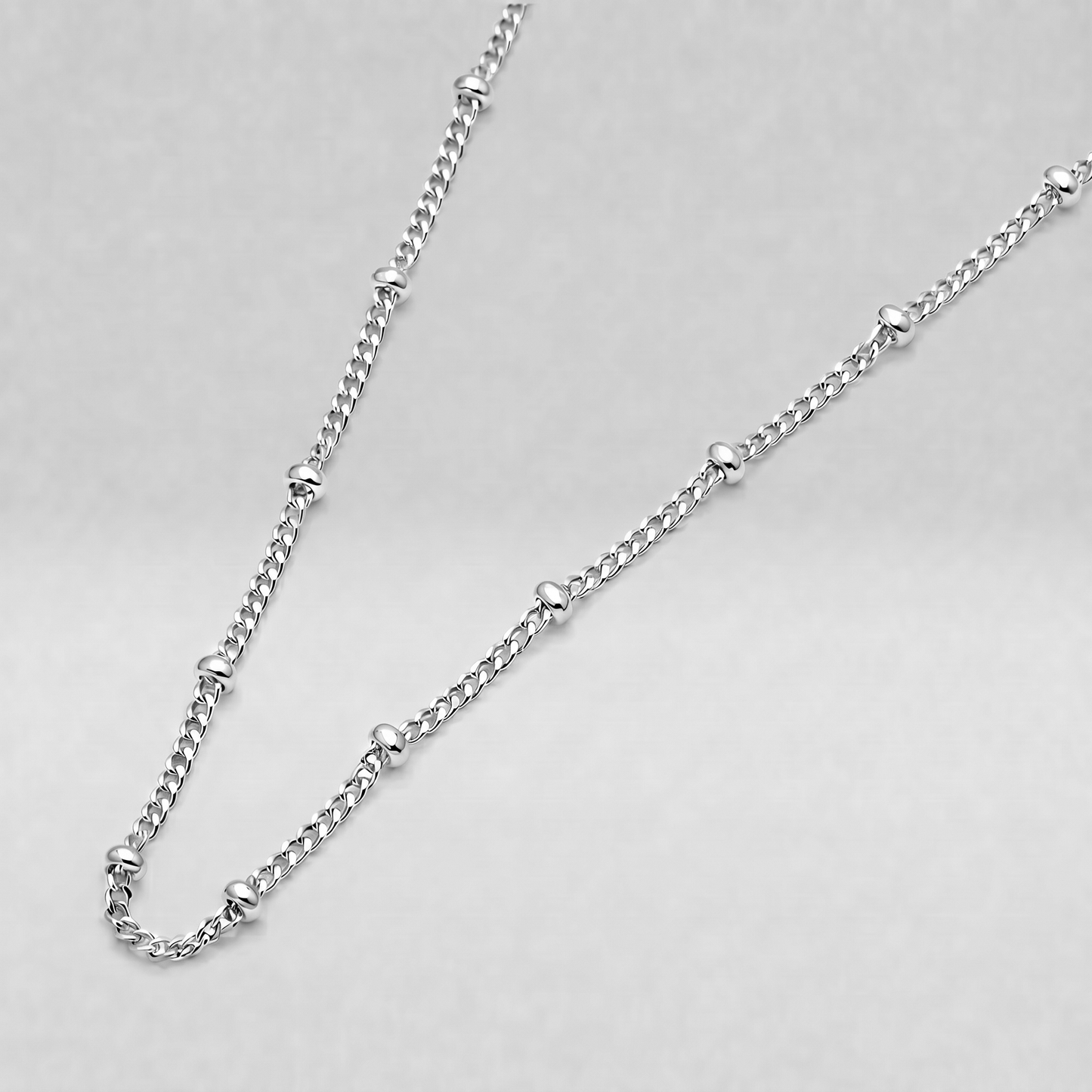 925 Sterling Silver Satellite/Saturn/Beaded Curb Chain with 2mm Beads Chain Necklace