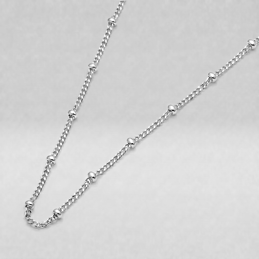 925 Sterling Silver Satellite/Saturn/Beaded Curb Chain with 2mm Beads Chain Necklace