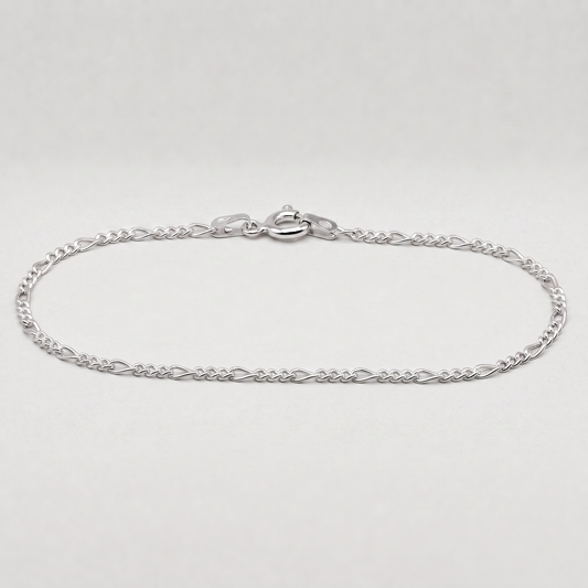 925 Sterling Silver 1.9mm Diamond Cut Figaro Chain Anklet