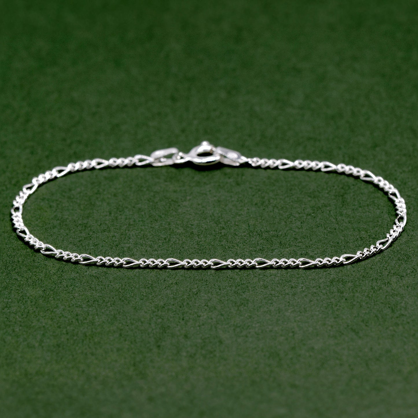 925 Sterling Silver 1.9mm Diamond Cut Figaro Chain Bracelet