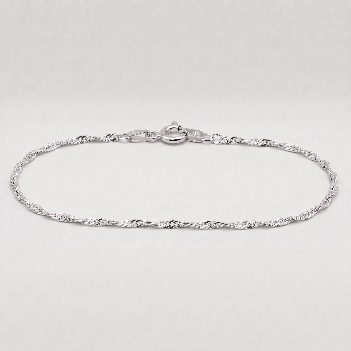925 Sterling Silver 1.9mm Singapore Chain Bracelet
