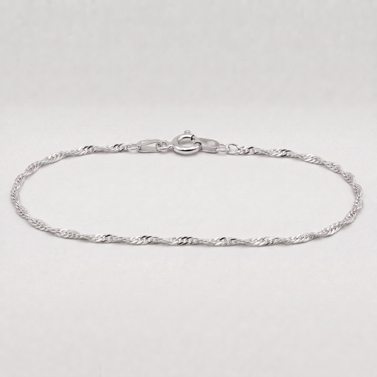 925 Sterling Silver 1.9mm Singapore Chain Bracelet
