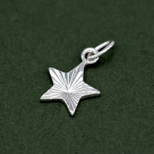 925 Sterling Silver 9mm Diamond Cut Fluted Star Pendant