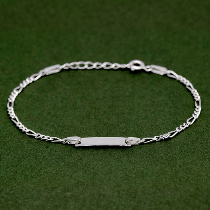 925 Sterling Silver Figaro Chain ID Bracelet Adjustable 6"-7"