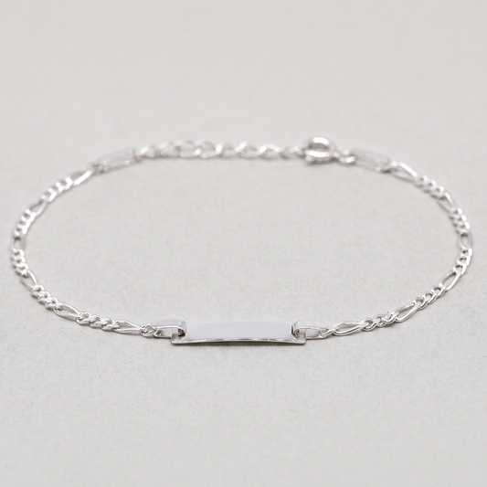 925 Sterling Silver Figaro Chain ID Bracelet Adjustable 6"-7"