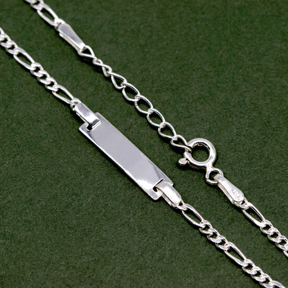 925 Sterling Silver Figaro Chain ID Bracelet Adjustable 6"-7"