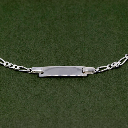 925 Sterling Silver Figaro Chain ID Bracelet Adjustable 6"-7"