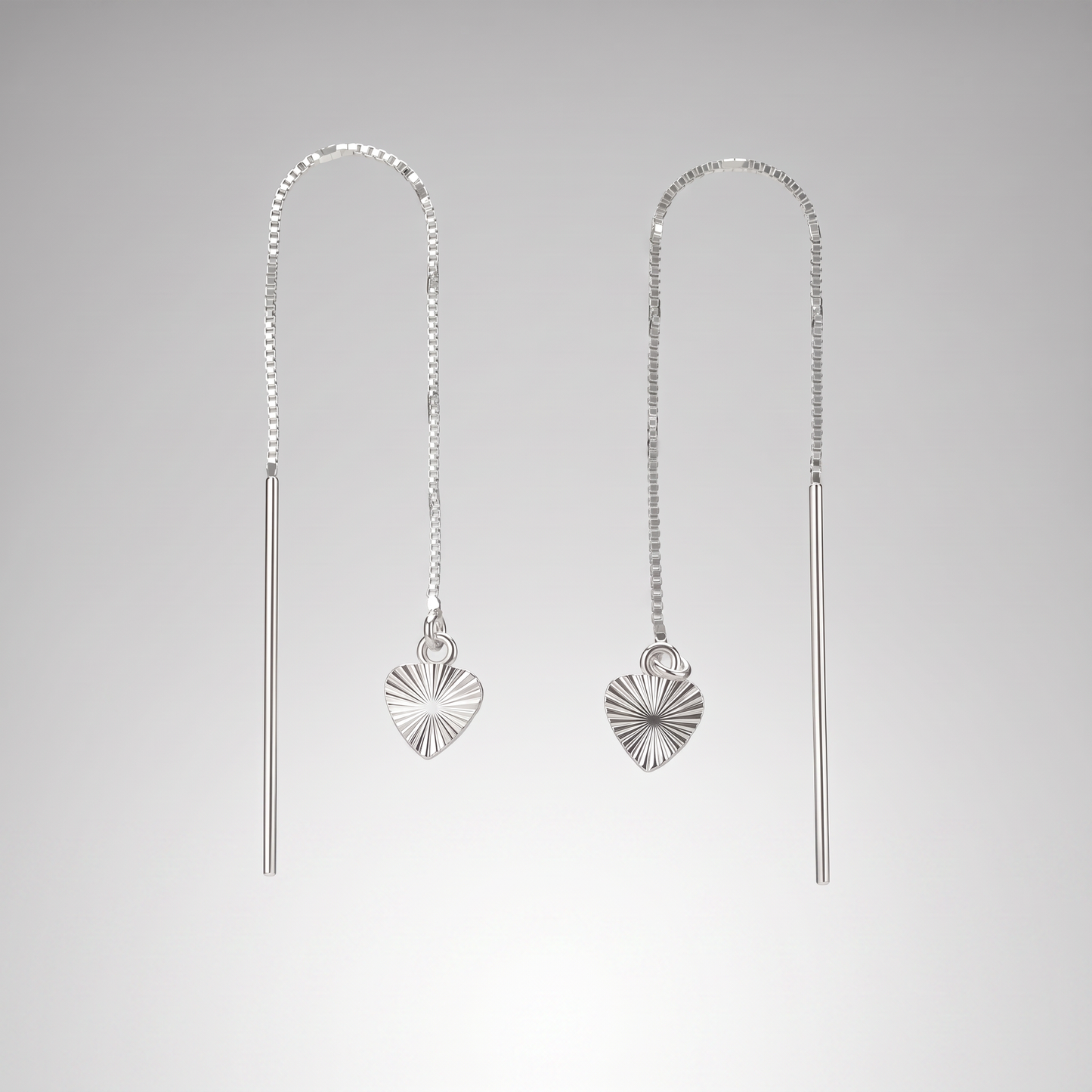 925 Threader/Dropper Diamond Cut Heart Dropper Earrings