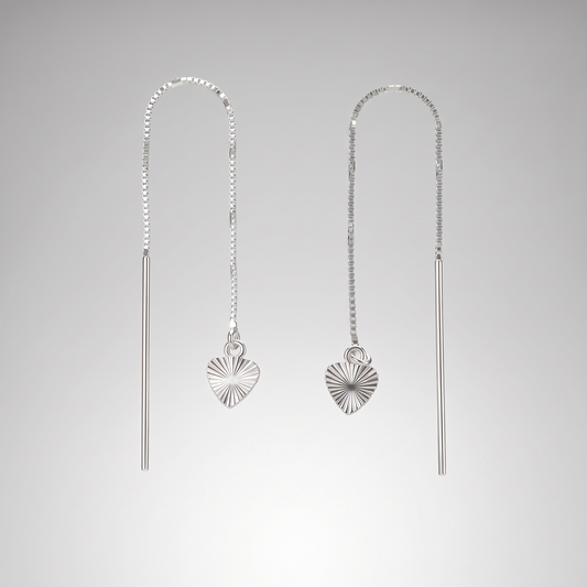 925 Threader/Dropper Diamond Cut Heart Dropper Earrings