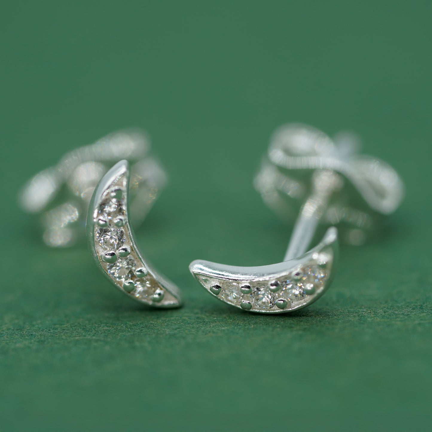 925 Sterling Silver 7.5mm Cubic Zirconia Crescent Moon Studs