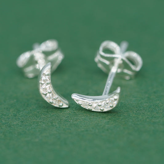 925 Sterling Silver 7.5mm Cubic Zirconia Crescent Moon Studs