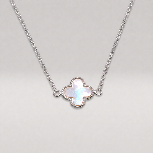 925 Sterling Silver Triple Four Leaf Clover Motif Necklace on 18" Rolo Chain