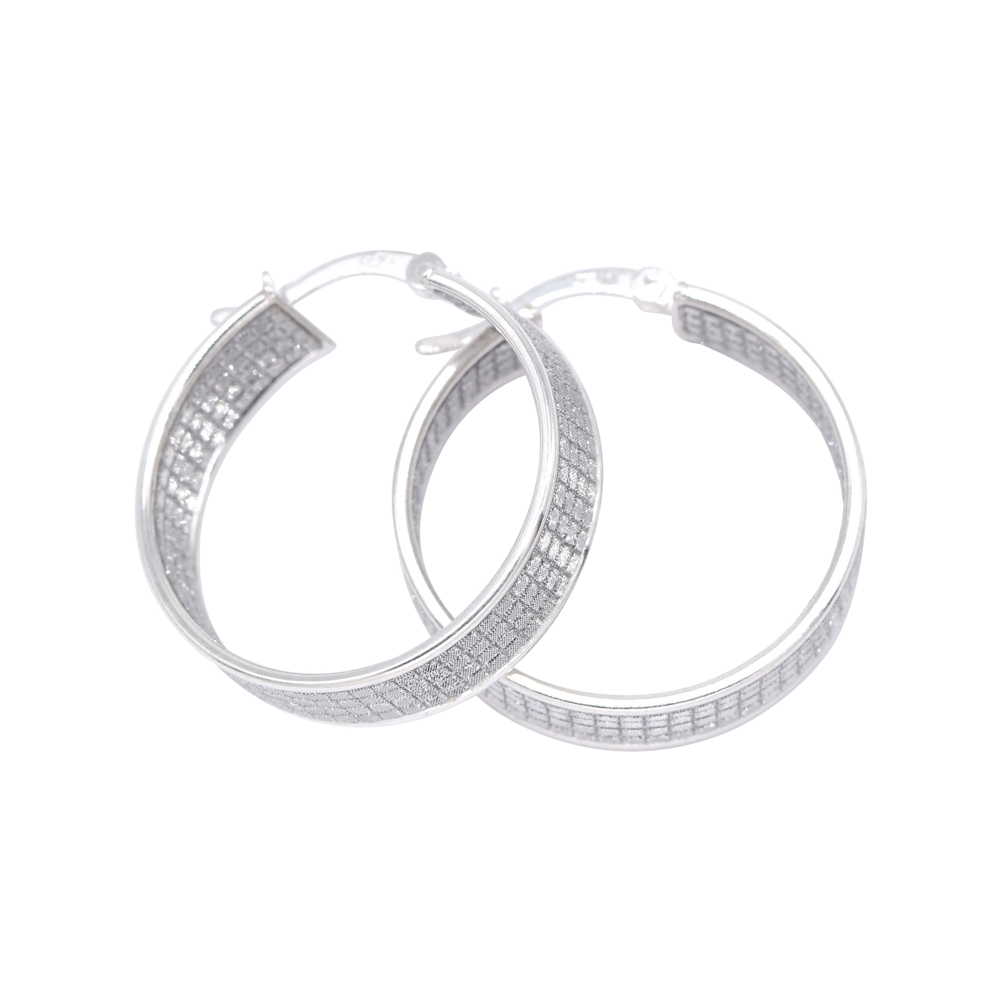 925 Sterling Silver 25mm Glitter Creole Style Hoop Earrings