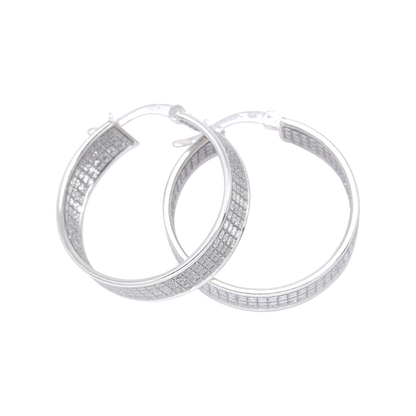 925 Sterling Silver 25mm Glitter Creole Style Hoop Earrings