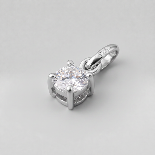 925 Sterling Silver 5mm Cubic Zirconia Pendant