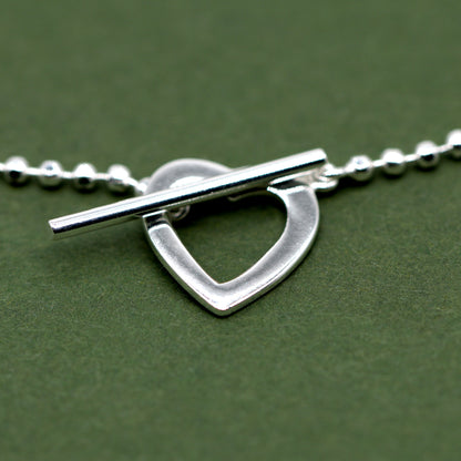 925 Sterling Silver Heart & T Bar Ball Bracelet