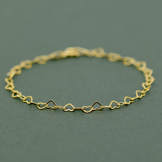 Gold Plated Sterling Silver 3x4mm Heart Chain Anklet