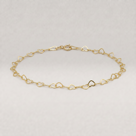 Gold Plated Sterling Silver 3.6mm Heart Chain Bracelet
