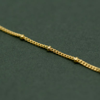 Gold Plated Sterling Silver Satellite/Saturn/Beaded 1.2mm Curb Chain Bracelet