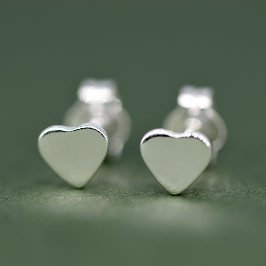 925 Sterling Silver 4, 5mm Flat Heart Studs