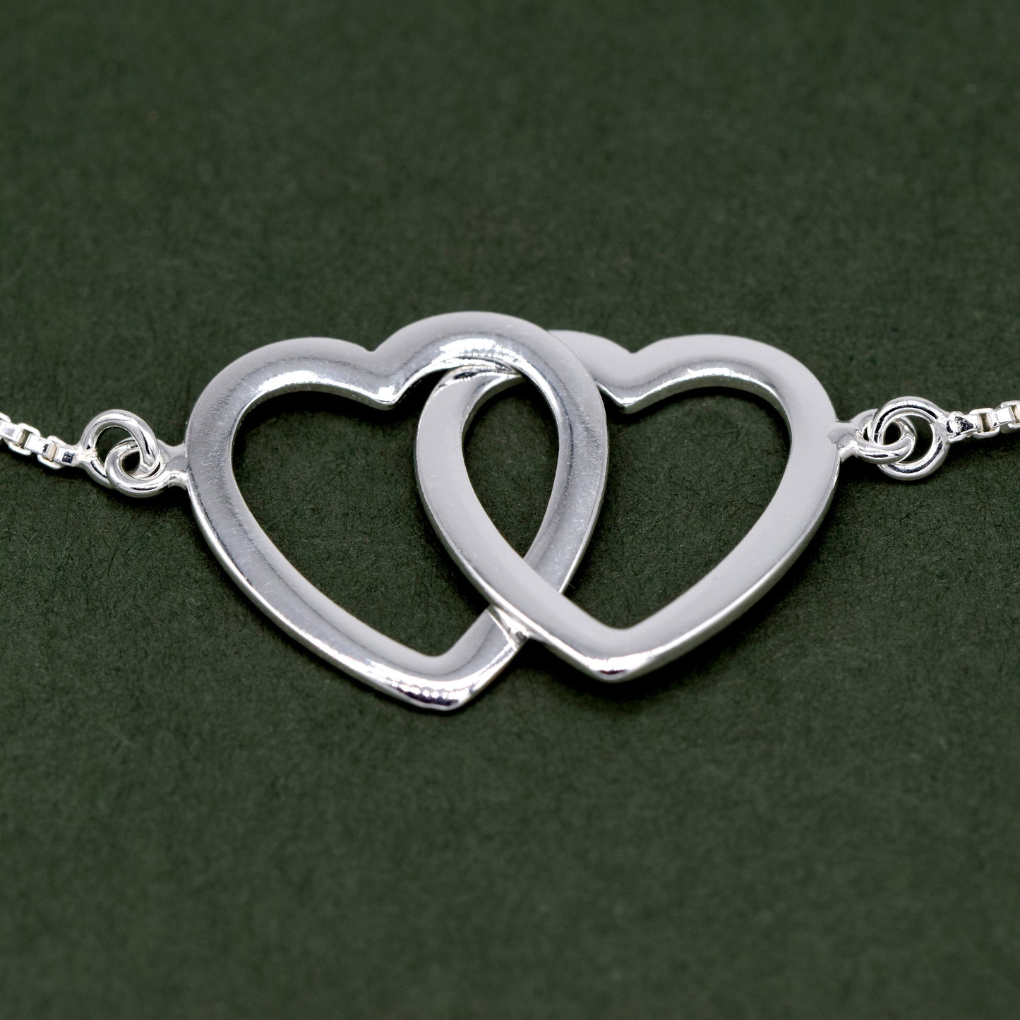 925 Sterling Silver Twin Hearts Adjustable Slider Bracelet