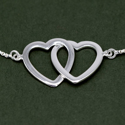 925 Sterling Silver Twin Hearts Adjustable Slider Bracelet