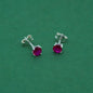 925 Sterling Silver Ruby CZ Stud Earrings 4mm, Magenta Cubic Zirconia Studs, Minimal Dainty Crystal Earrings