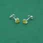 925 Sterling Silver Peridot CZ Stud Earrings 4mm, Light Yellow Cubic Zirconia Studs, Minimal Dainty Crystal Earrings