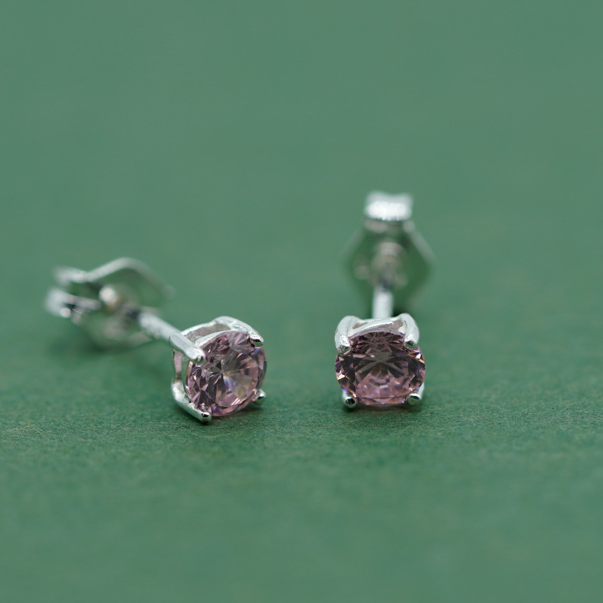 Tiny Lilac Purple CZ Flower Stud Earrings in Sterling Silver, Silver or Gold, Amethyst Crystal Flower Earrings, Stacking Earrings - UK
