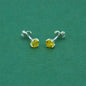 925 Sterling Silver Citrine CZ Stud Earrings 4mm, Golden Yellow Cubic Zirconia Studs, Minimal Dainty Crystal Earrings