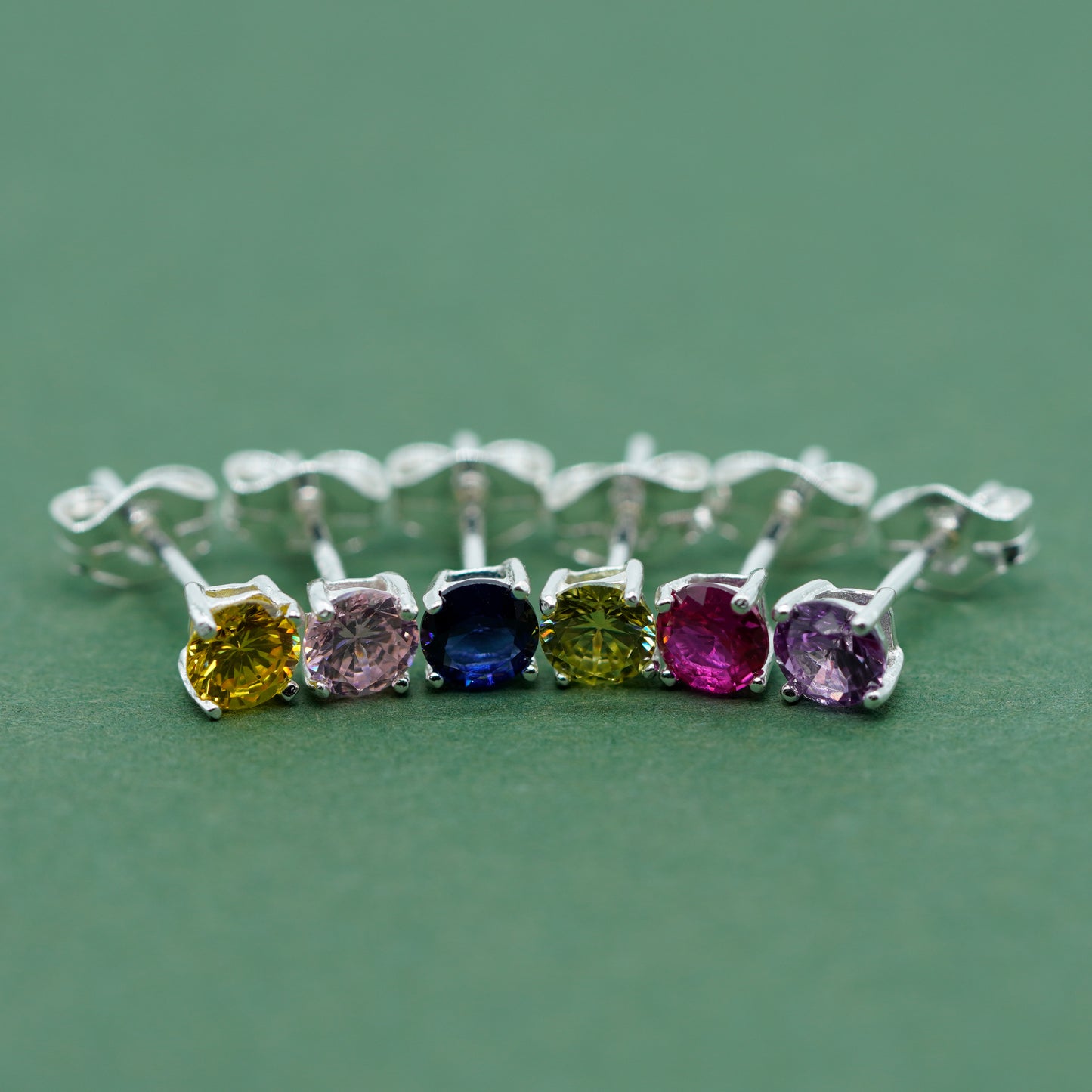 925 Sterling Silver 4mm Coloured Gem C/Z Stud Earrings